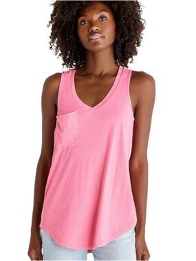 Z Supply The Pocket Racer Tank Top V-Neck Flamingo Pink
